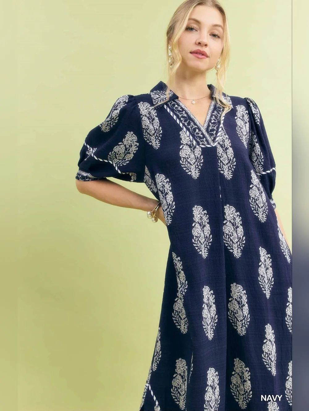 Umgee Border Print Collared Midi Dress - Picture 3 of 8